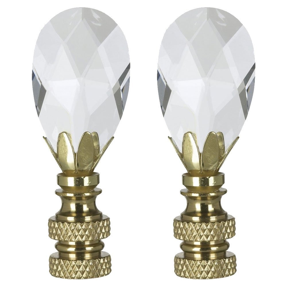 Royal Designs Teardrop Crystal Lamp Finial for Lamp Shade- Polished Brass Set of 2