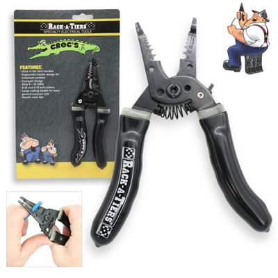 Rack-A-Tiers Croc's Jr. Needle Nose Wire Strippers, Electrician Wire Crimper & Stripper, Wire Stripper Cutter, Ergonomic Glow-in-the-Dark Handles, Wire Insulation Stripper (47002)