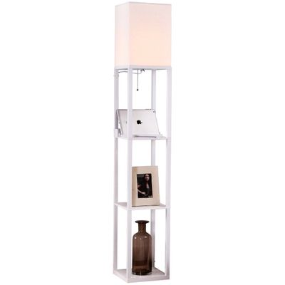 Brightech Maxwell Charger - Modern Shelf Floor Lamp with USB Charging Ports & Electric Outlet - Corner Display Floor Lamps with Shelves for Living Room, Bedroom and Office - White