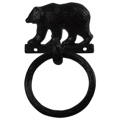 Treasure Gurus Black Metal Wall Mount Bear Kitchen/Bath Towel Ring Hanger Holder Rustic Decor