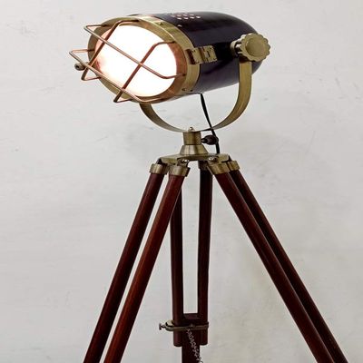 THOR INSTRUMENTS Retro Look Antique Marine Ship Searchlight Nautical Floor Lamp Double Tone Finish Brown Tripod Rustic Vintage Home Decor Gifts