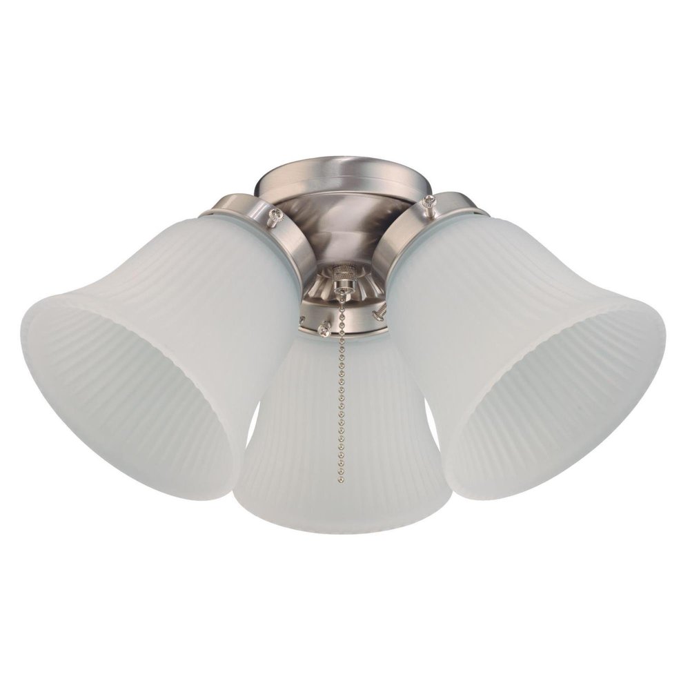 Three-Light LED Cluster Ceiling Fan Light Kit, Brushed Nickel Finish with Frosted Ribbed Glass