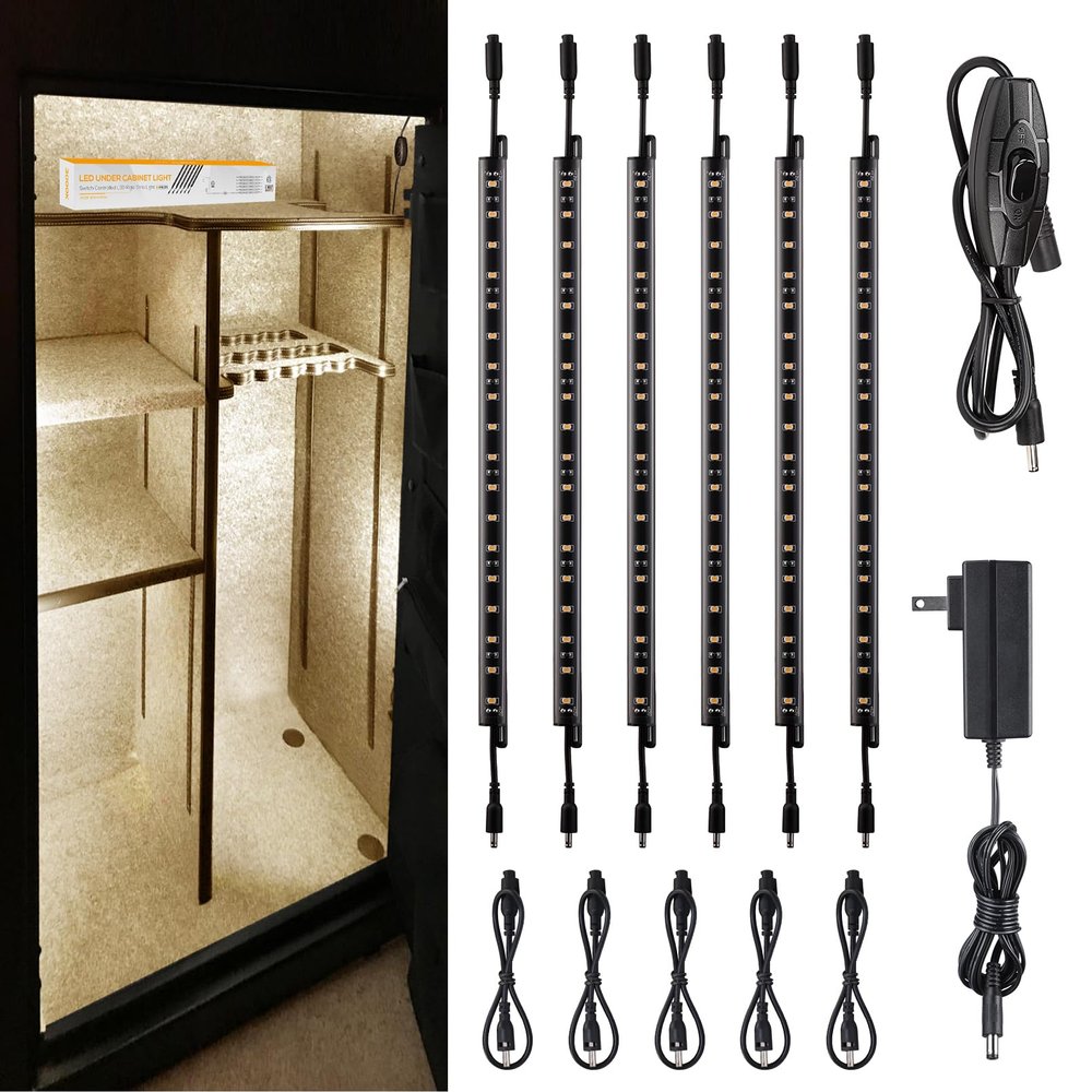 TORCHSTAR 6pcs 12 Inch LED Safe Lighting Kit, Rocker Switch, 3000K